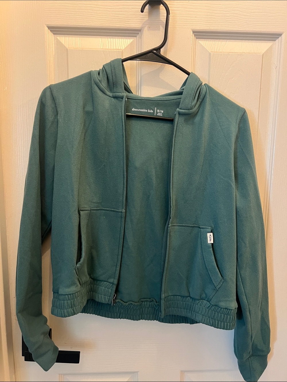 abercrombie kids teal hooded zip-up jacket